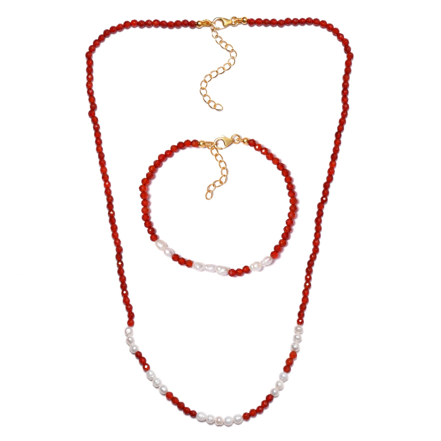 Pozlacená Stříbrná Sada s Červeným Onyxem a Perleťová mušle ( Náhrdelník+Náramek )