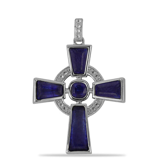 Kříž Stříbrný Přívěsek s Australským Modrým Safírem
